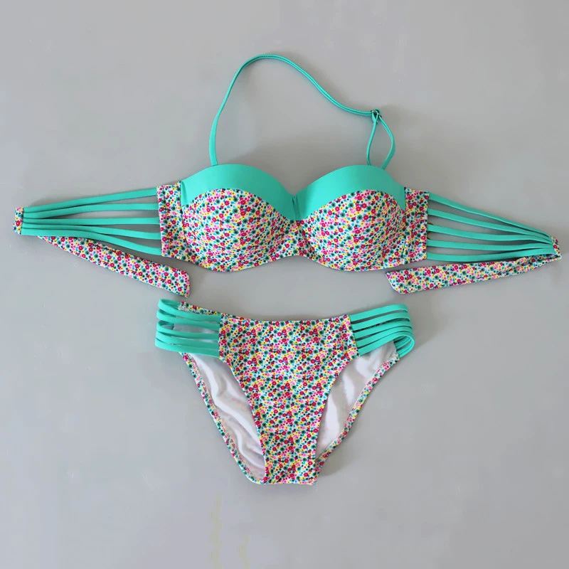 

Ethnic Florals Retro Push Up Bikini Print Floral Swimsuit Multi-Bandage Swimwear Sexy Beach Bathing Suit 2019 Hot Summer Girls B
