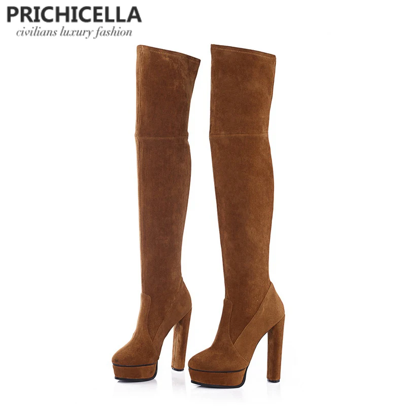 Skup PRICHICELLA redwine prawdziwej skóry boczne sznurowane buty do uda buty na obcasie sexy jesień zima wysokie botki
