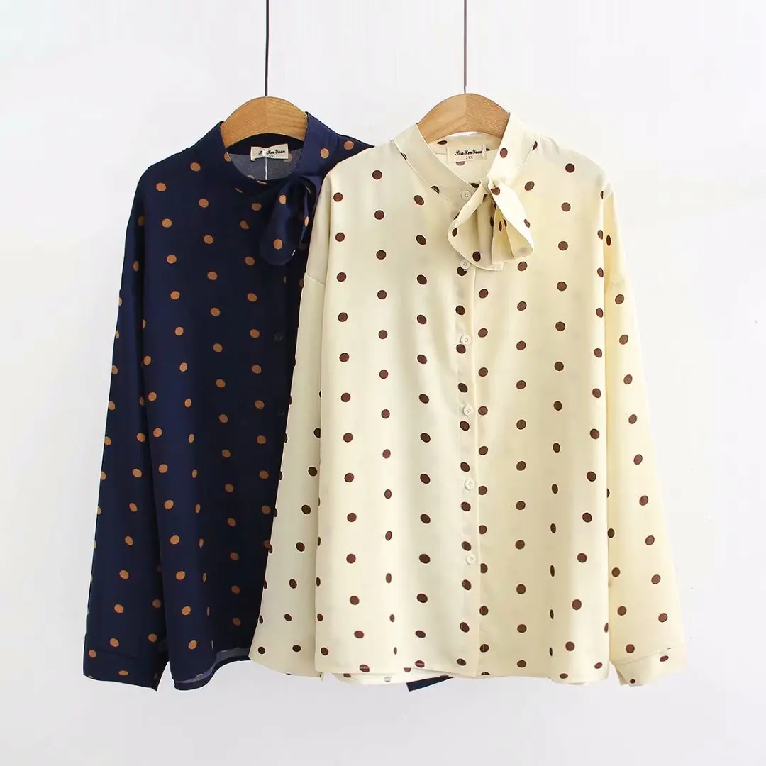 

Oversize Shirt 2019 New Autumn Big Size Women Small Dots O Neck Shirt Blouses Style Clothing Sunmer Ladies Shirts Plus Size