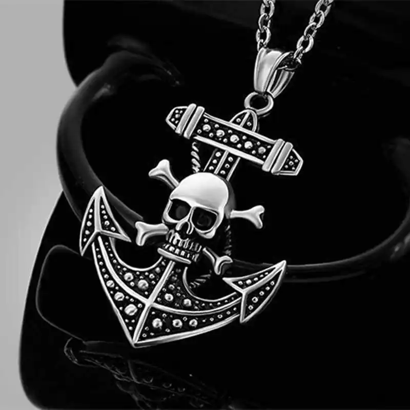 

Metal Jewelry Accessories Skull Anchor Pendant Necklace Cheap Fashion Stainless Steel Wild Men Gift Hot Necklaces Exaggeration