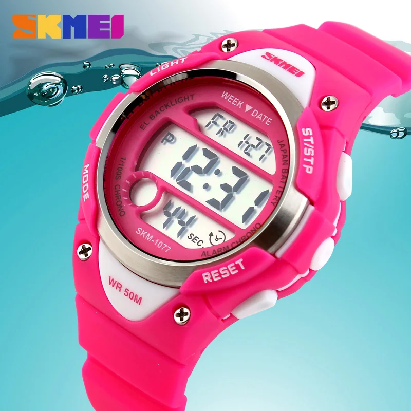 SKMEI Children Cute Sport Wristwatch Fashion Kids Digital Electronic Buckle Watch Chronograph Week Display Alarm Time Clock 