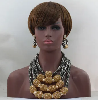 

New Fashion Silver Mix Champagne Nigerian African Wedding Crystal Beads Jewelry Set Bridal Jewelry Sets Free Shipping ALJ724
