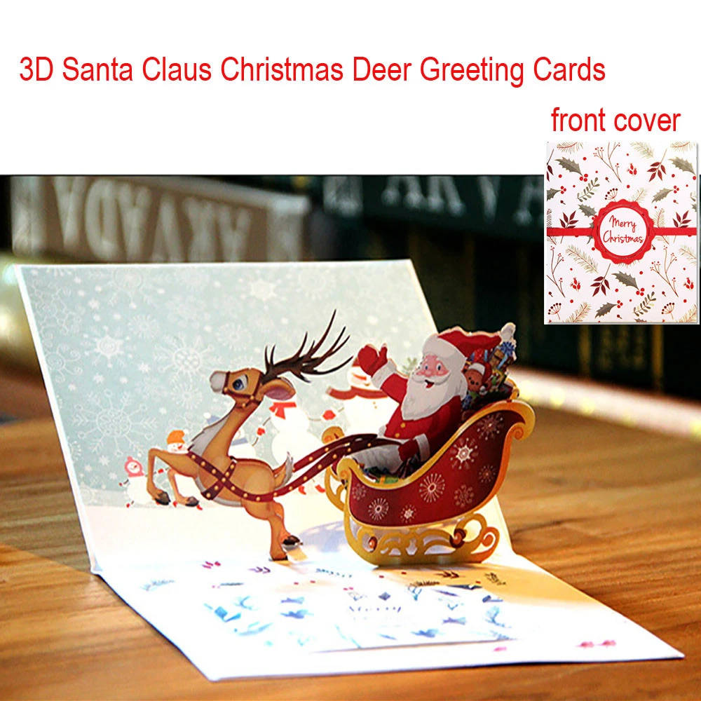 Creative 3D Christmas Greeting Card Car Shape Xmas Santa Claus Paper Pop Up Card