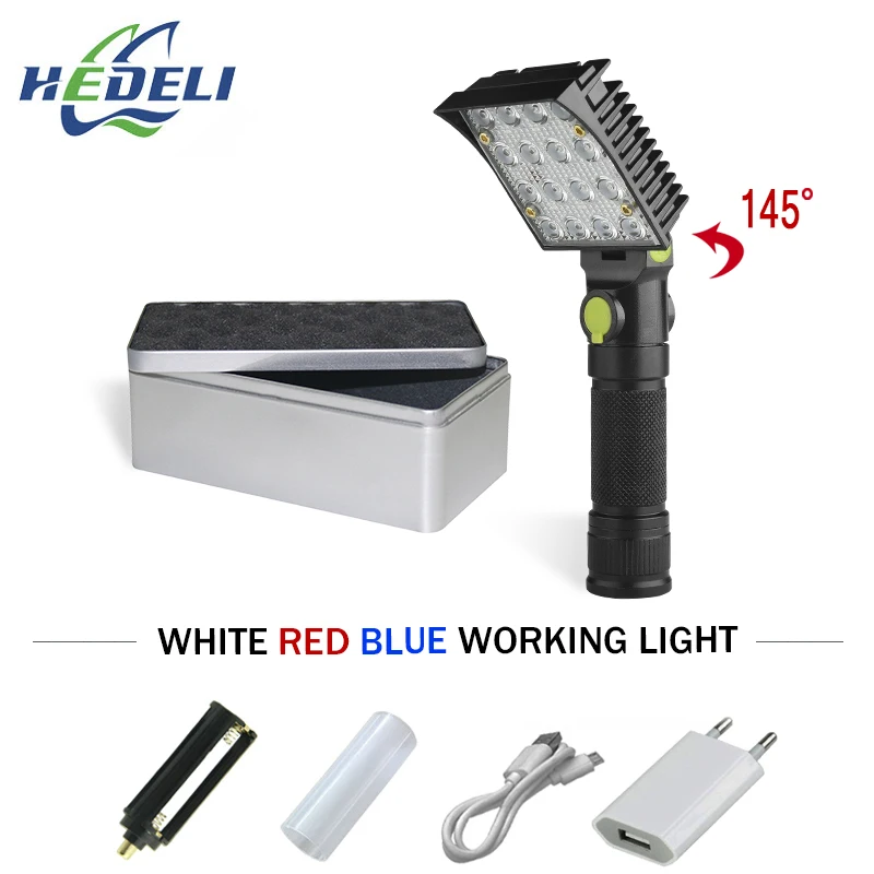 

warning light red blue white light cob led flashlight charge torch Micro USB flash light 18650 or AAA camping lanterna Magnet