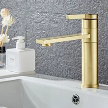 Bathroom Faucet Solid Brass Bathroom Basin Faucet Cold And Hot Water Mixer Sink Tap Single Handle Deck Mounted Brushed Gold Tap solid brass bathroom sink faucet single handle waterfall spout basin mixer tap hot and cold water faucet deck mounted
