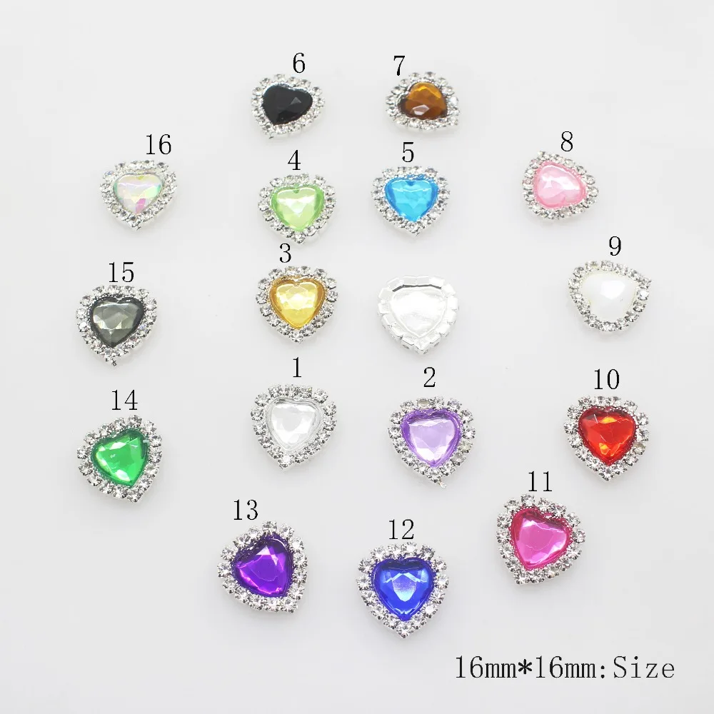 Mini Heart Rhinestone Buttons Flat Back Crystal Button Craft Sewing Supply  10Pcs