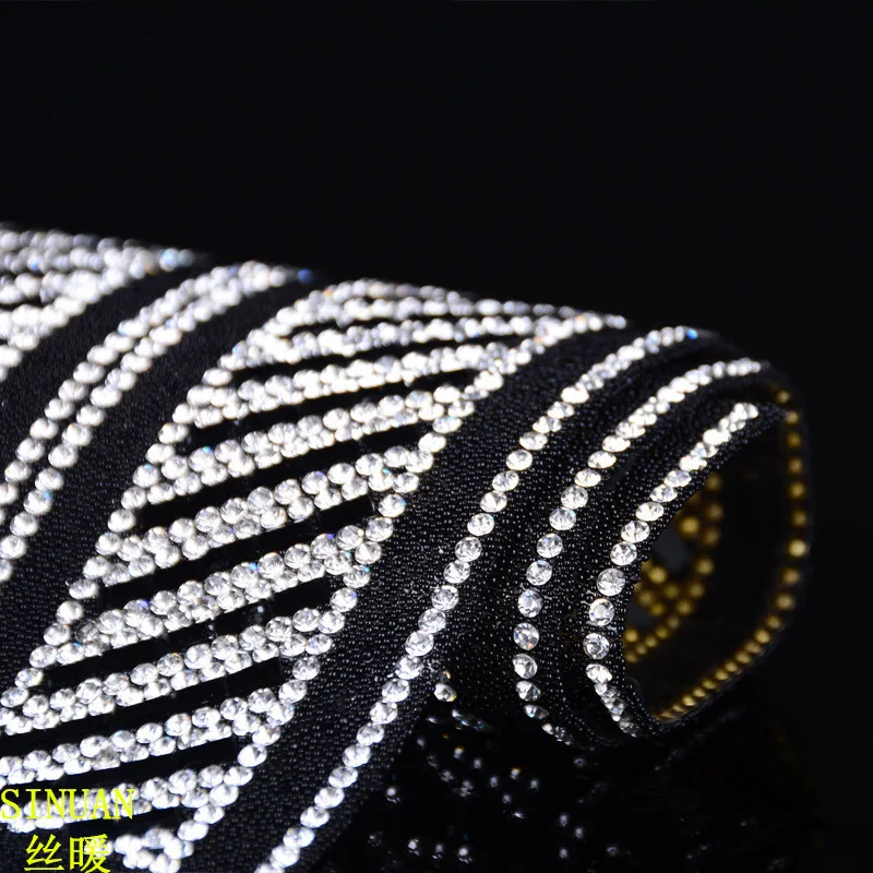 Rhinestone Dress Trim Hotfix Crystal Trim Black And White Glitter Glass