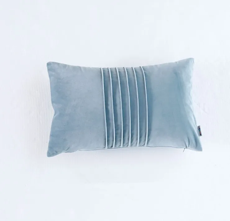 Супермягкий бархатный Вышитый Чехол для подушки с ручной складкой, однотонный розовый синий домашний декоративный чехол для подушки, Пиломатериал, наволочка 30x50 см - Цвет: light blue