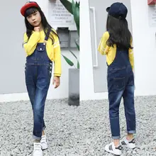 Детские Модные комбинезоны для девочек длинные джинсы штаны на подтяжках джинсовый комбинезон