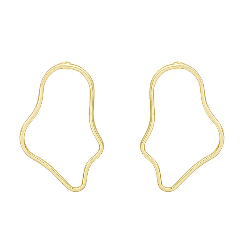 

LWONG 2018 New Wavy Gold Color Big Hoop Earrings for Women Irregular Asymmetrical Hoops Earring Geometrical Minimalist Earrings