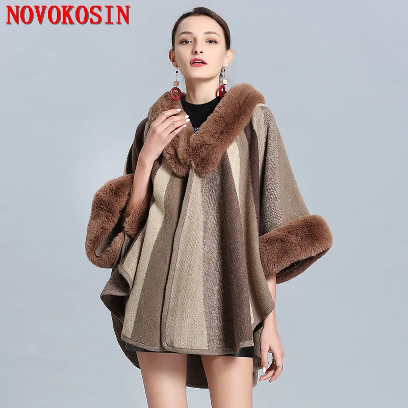 SC295 2019 зимняя новая накидка из искусственного лисьего меха модная полосатая