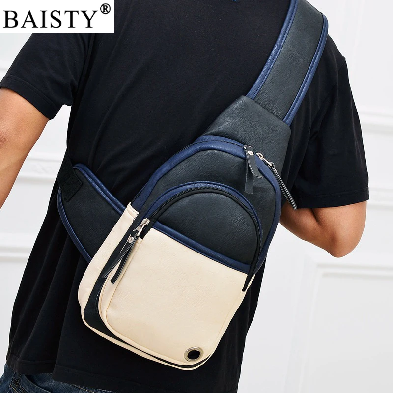 

Men's Chest Bag multi-functional Casual Pockets Fashion Male Bags patchwork pu leather Shoulder Messenger bag Man Crossbody bags
