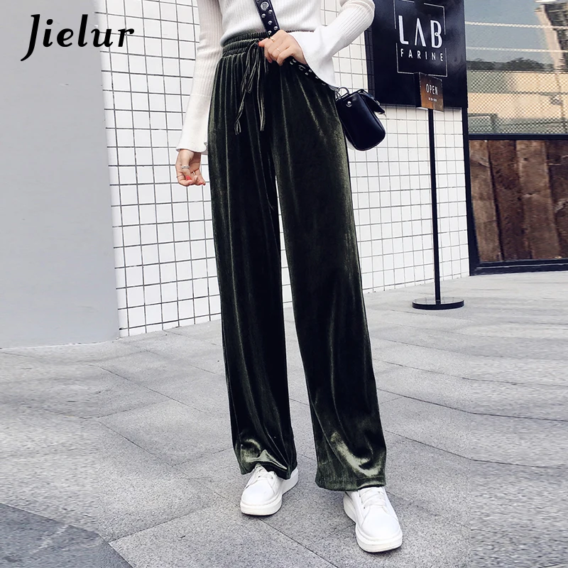 

Jielur 2019 Autumn Drawstring Pants Women Korean Harajuku Winter Solid Color Baggy Wide Leg sweatpants Velvet Trousers XS-XXL