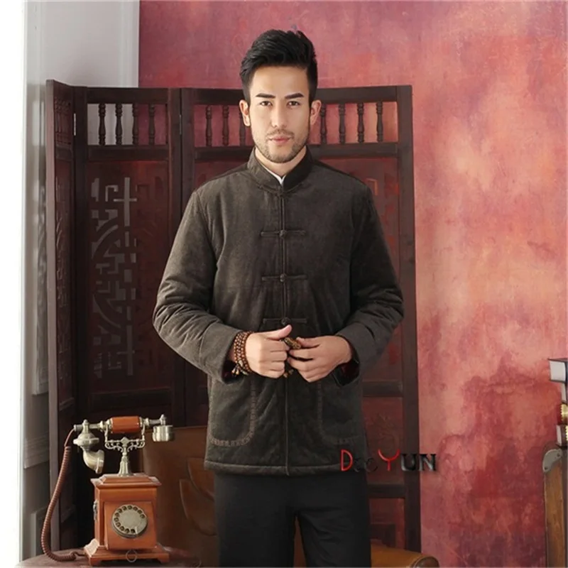 

High-end Men's Long sleeve Chinese style Jacket Kung Fu Coat Velour Embroidery Tang Suit Size S M L XL XXL XXXL Free Shipping
