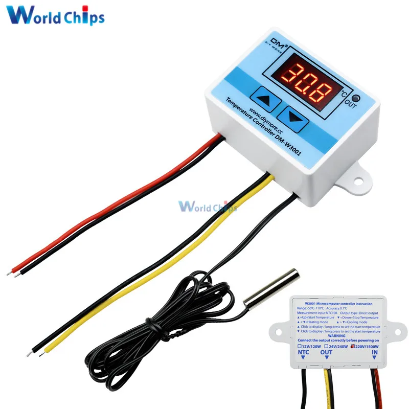 

220VAC 10A Digital LED Temperature Controller XH-W3001 For Arduino Cooling Heating Switch Thermostat + NTC Sensor
