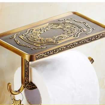 

Embossed Antique Brass Bathroom Toilet Paper Holder Tissue Bar Hanger W/ Hooks