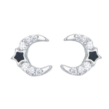 

2018 New Trending Stud Earrings High Quality Black Star Crystal Moon Earrings Fashion Wedding Engagement Jewelry Birthday Gifts