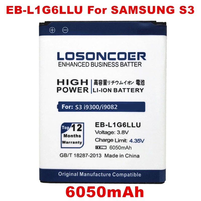 

6050mAh EB-L1G6LLU For Samsung S3 I9308 I9128E I9305 I9082 I9080 L710 I9060 I9301 i9300/i i879 I535 T999 R530 i9128V Battery