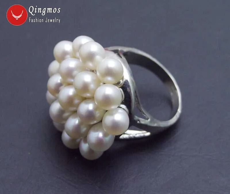 Qingmos мода, белый жемчуг кольцо для женщин с белым рисом натуральный жемчуг 25 мм цветок кольцо#8-9 хорошее ювелирное изделие подарок Rin26