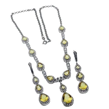 

Hermosa Super Christmas Gift Yellow Jewelry Sets Shiny Lady Silver Color Necklace & Earrings Womens Jewellry Set