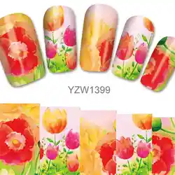 Красочные цветы воды наклейки для дизайн ногтей Временные татуировки транфер ползунки надписи на украшения для ногтей наклейки