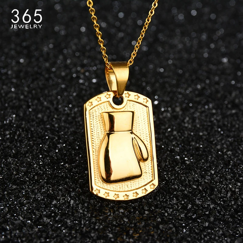 

Hot Sale Sport Unisex Women Stainless Steel Pendant Necklace Gold Color Geometric Boxing Gloves Cards Necklaces