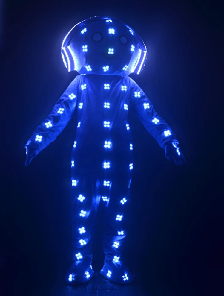 RGB красочные светодиодные костюмы робот для мужчин сценическое шоу светящийся светильник костюмы dj носит наряды шлем большая кукольная одежда светящийся бар