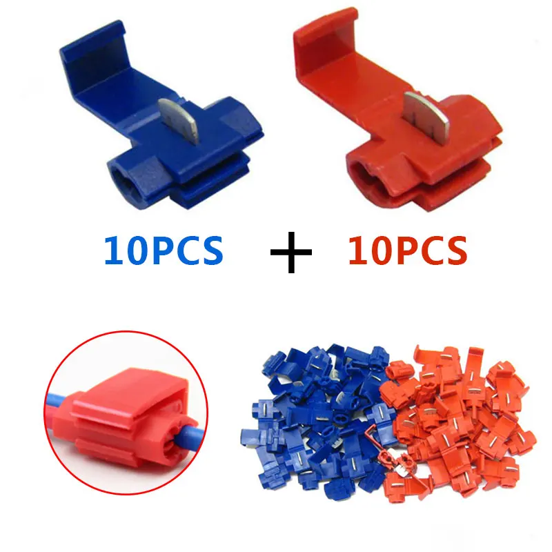 

Snap-In Red Splice Terminal Scotchlocks Blue 20Pcs Connector Snap on Quick Splicer Lock Cable Wire Connectors
