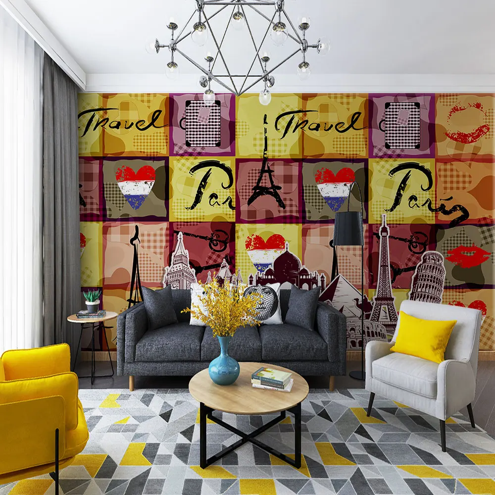 Decoration Textile wallpaper Vintage European Building Puzzle Heart Shaped Wall | Обустройство дома
