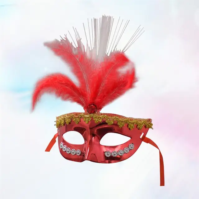 1PCS Womens Cosplay Lace Feather LED Lilac Halloween Lady Mask Eye Mask for Red Halloween Costume Ball Masquerade