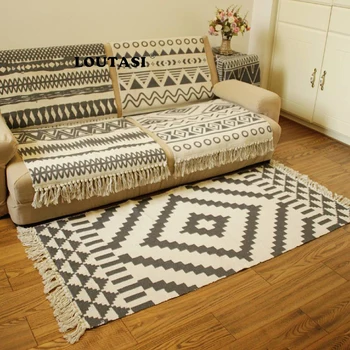 

LOUTASI Rhombus Carpets With Tassel for Living Room Bedroom Mats Yarn Dyed Sofa Blanket Multifunction Rugs Tapestry Bedspread