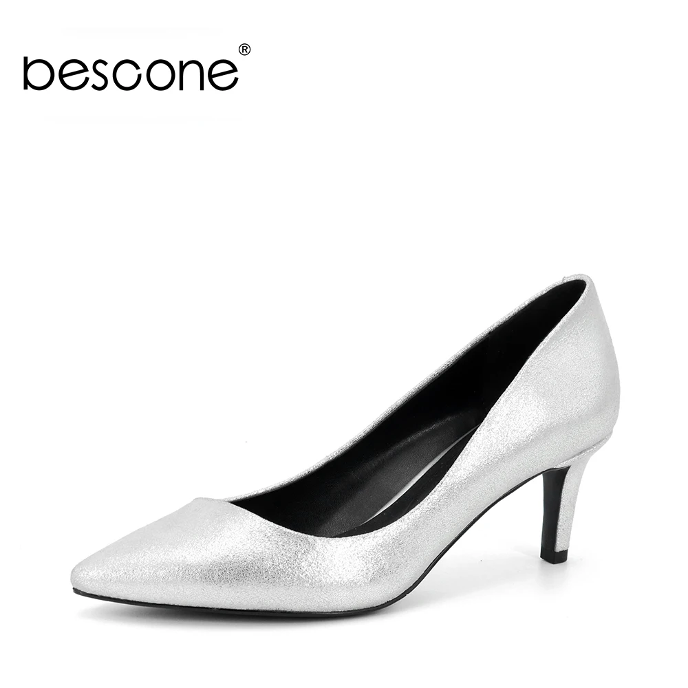 BESCONE 2019 New Women's Pumps Genuine Leather Nobleman Sheep Skin 5.5cm Heels Pumps Comfortable Women Classic Career Shoes A67