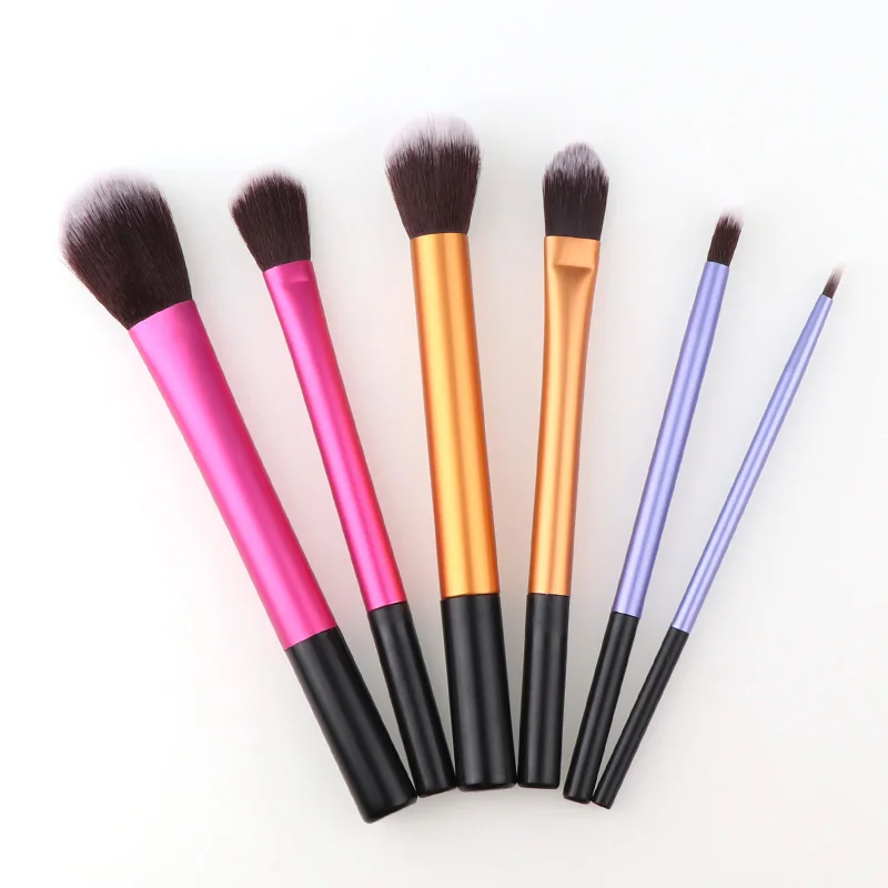 

6 Pcs Rose Red+Gold+Blue Handle Makeup Brush Set Foundation Powder Blush Brush Kit For Women Beauty Makeup Tools
