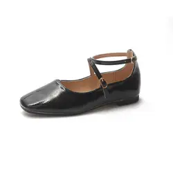 Туфли в британском стиле ретро с квадратным носком, женские туфли на плоской подошве с ремешком на щиколотке, черные кожаные туфли на