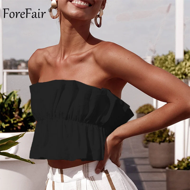 Forefair Off Shoulder Crop Top Summer Sexy Backless  (1)