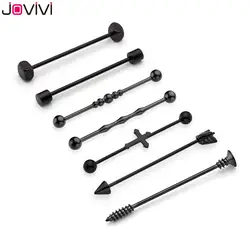 Jovivi 7/10 шт 14G + 16G Нержавеющая сталь Длинные Промышленные Штанги ушной хрящ Хеликс-раковины пирсинг Бар серьги 38/48/59 мм