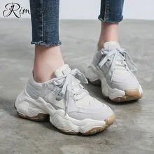 Rimocy 2019 spring casual shoes woman lace up round toe vulcanize shoes platform sneakers student 5cm bottom comfortable flats