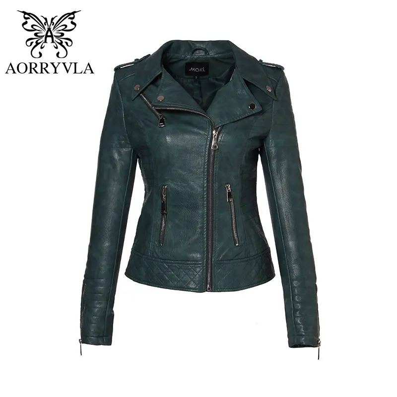 AORRYVLA New Autumn Faux Leather Jackets Women 2018 Classic Black Color Turn-Down Collar Zipper Short Women Biker Leather Jacket