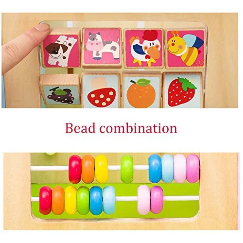 BigNoseDeer Wooden toys Activity Cube Learning Beads wire Maze Parking game Center 5 in 1 for toddlers Gift09