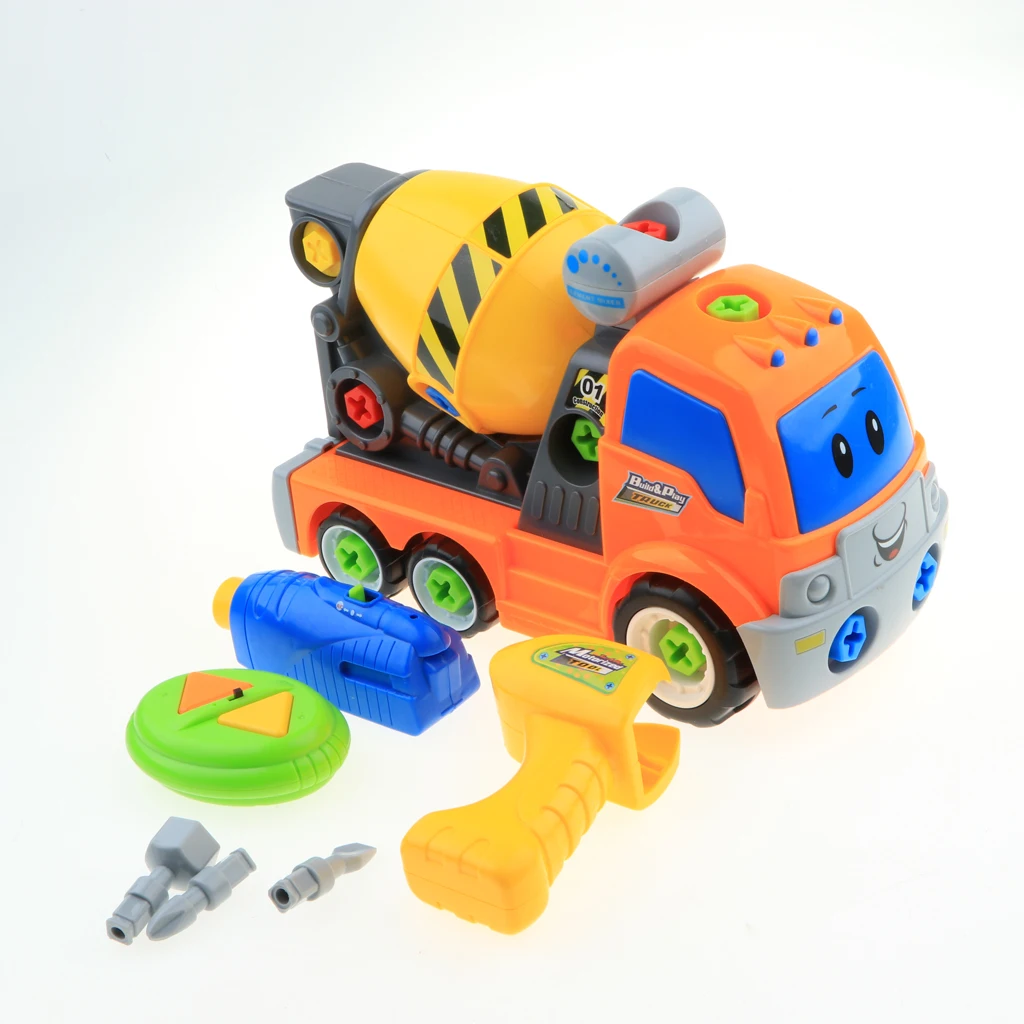 Take Apart Constructions Vehicles Toys - Assemble RC remote control Engineering Truck w/ Electric Drill Tool Kit Screwing Block