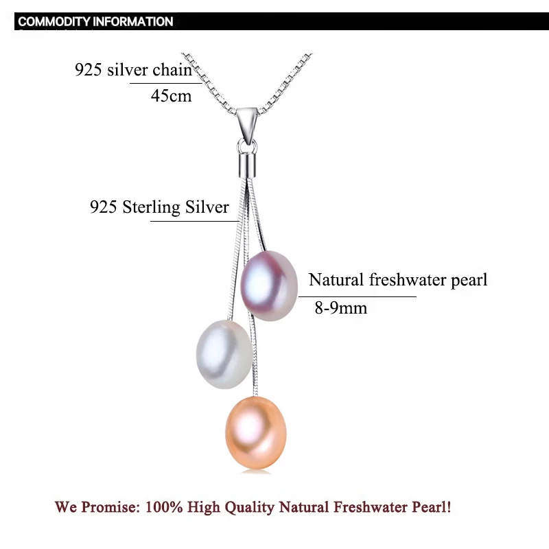 Pearl Necklace Pearl Jewelry Multicolour Natural Pendant 925 Sterling Silver For Women Gift pendant necklace silver necklace charms silver necklace silver pendant