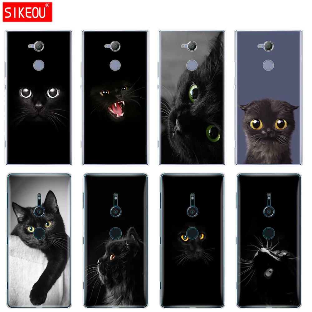 

silicone Cover phone Case for sony xperia XA1 XA2 ULTRA PLUS L1 L2 XZ1 XZ2 compact XZ PREMIUM Black Cat Staring Eye On