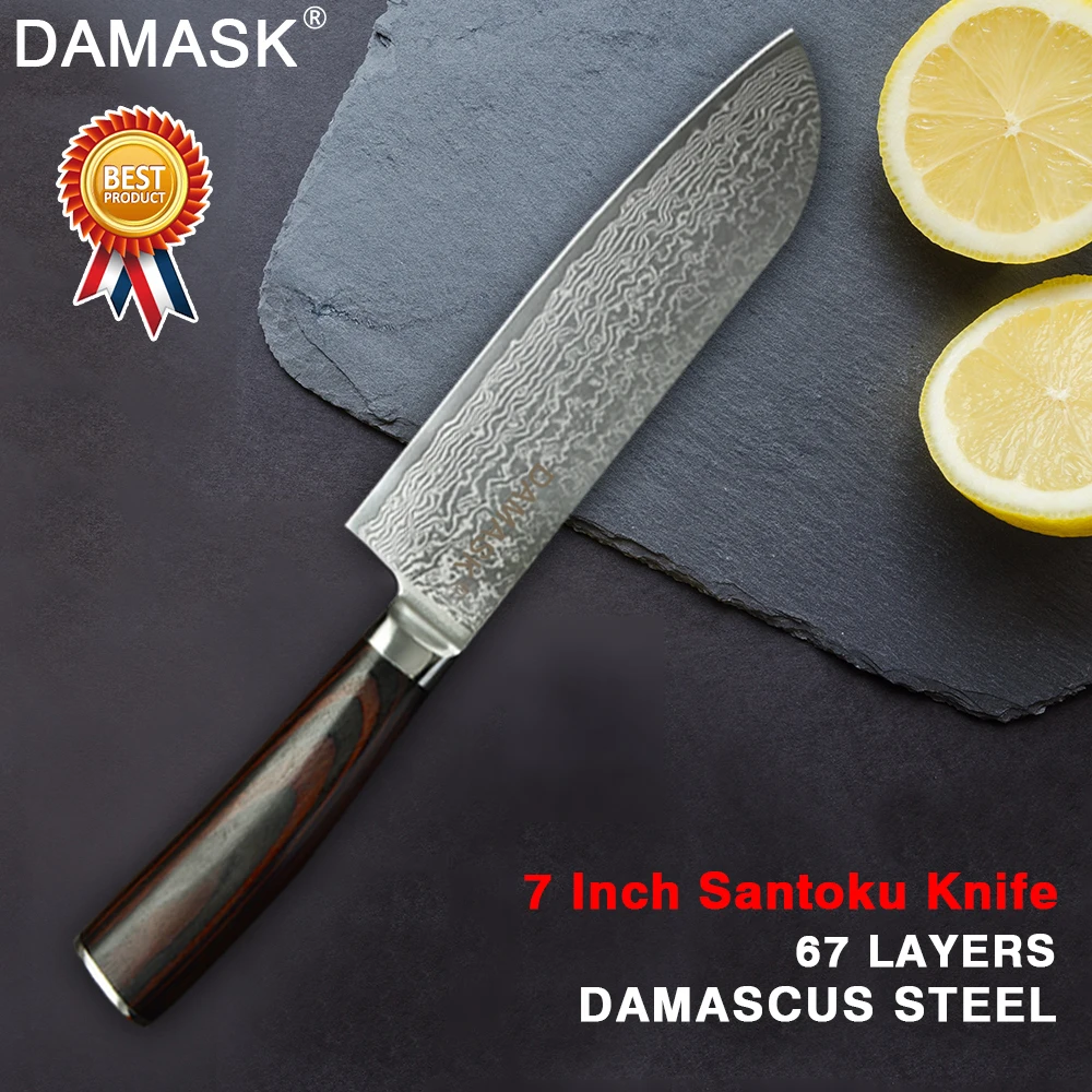 Damask японский кухонный нож шеф повара профессиональный из дамасской стали Santoku