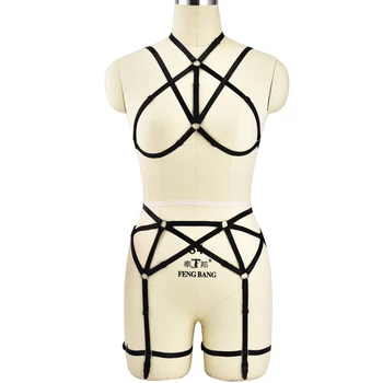 

1 Set Full Body Bondage Harness Elastic Strap Cage Harness Garter belts Clip Top Halter Sexy Lingerie Dance Rave Costume