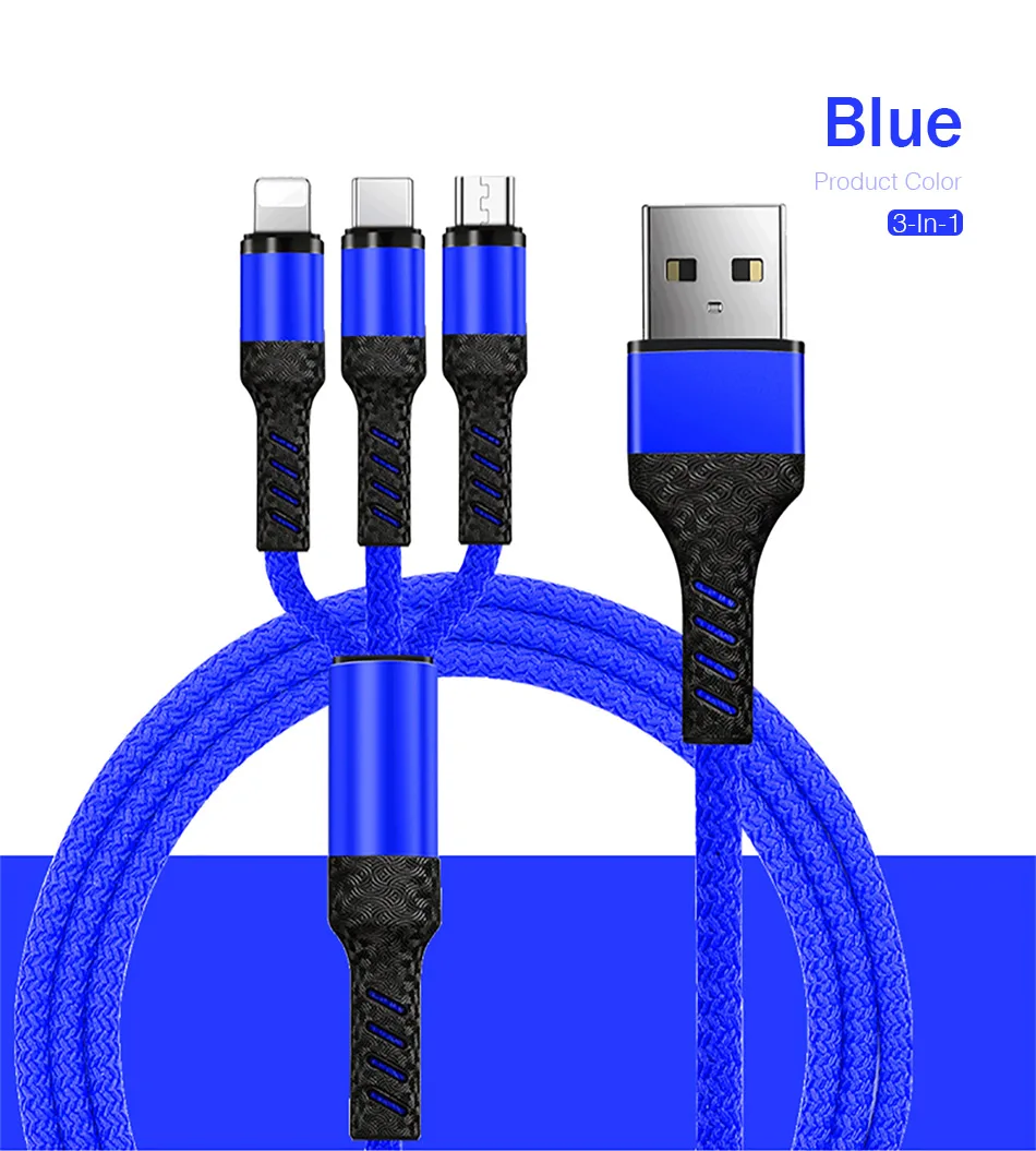 ROCK 3 в 1 USB кабель для iPhone XS X 8 7 6s зарядное устройство type-C Micro USB кабель для Android usb type C кабели для мобильных телефонов