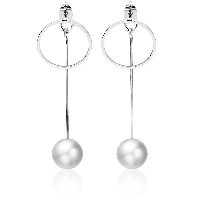 

Simulated Pearl Tassel Earrings Jewelry Women Silver Color Long Drop Earring Hollow Circle Charm Dangle Eardrop Ear Accessories