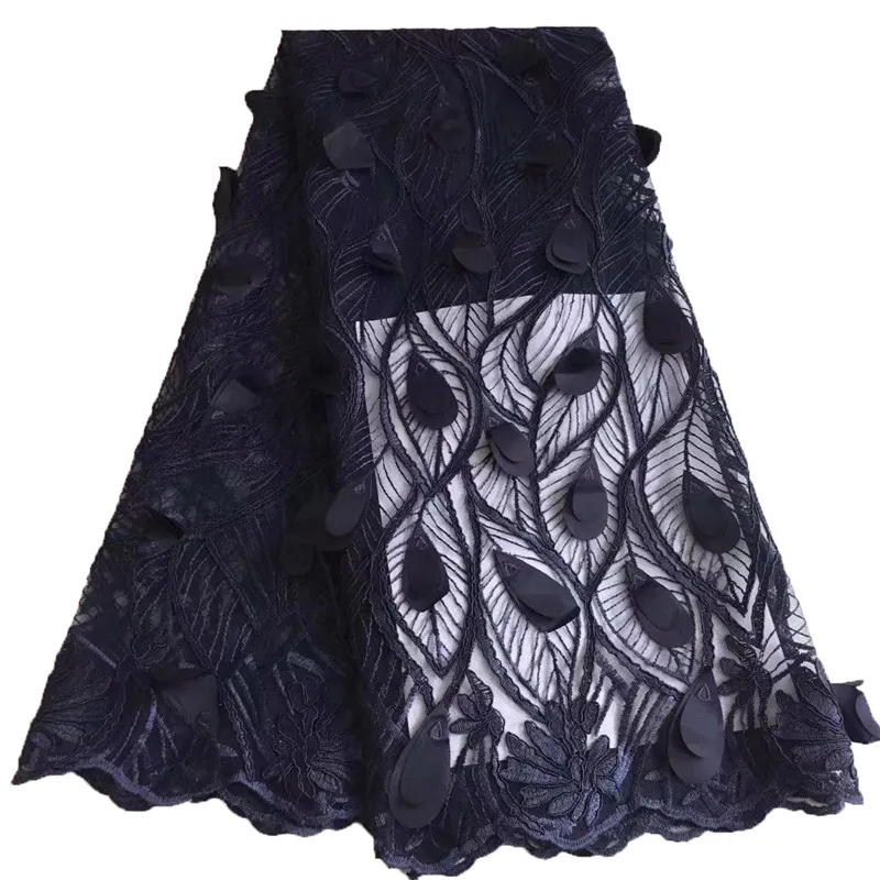 

Latest French Tulle Lace Fabric Italian Fashion 2019 Navy Blue Embrodiery French Net Lace 3d African Laces Fabric for Lady A1508