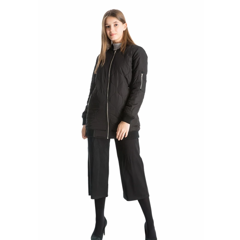 الشتاء منفذها سترة النساء معطف طويل الأكمام الأسود الوردي الخريف السيدات معاطف سستة القطن مبطن الدافئة كبير جدا قميص