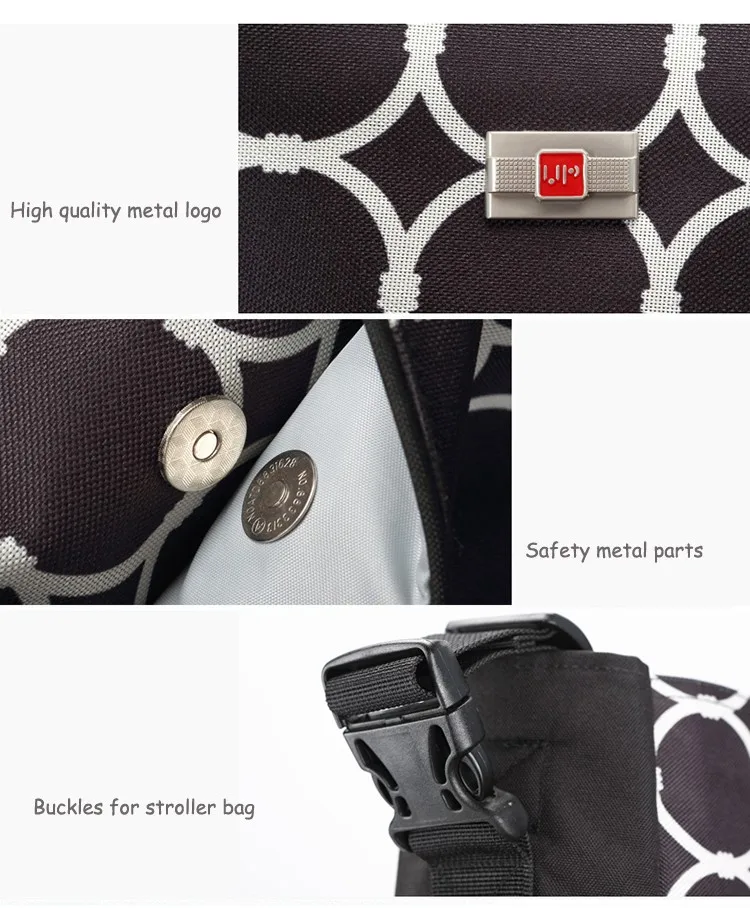 Shoulder and Stroller Diaper Bags, Waterproof, Polka-dot, Nappy Nursery Tote Bags with Changing Pad 06