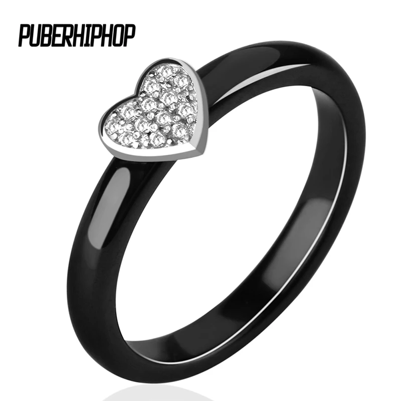 3MM Width Silver Heart Rings For Women White Crystal Lovely Heart Ceramic Rings With CZ Rhinestone Rings Mother Gift Jewelry 3MM Width Silver Heart Rings For Women White Crystal Lovely Heart Ceramic Rings With CZ Rhinestone Rings Mother Gift Jewelry